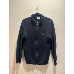 Lacoste Mens Full Zip Ribbed Cotton Sweater Navy Blue Mock Neck Size 5 L